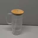 32oz Glass Cup with Lid and Straw, Embossed Beaded Glass Tumbler with Handle Bamboo Lid and Straw for Whiskey Cocktail Beer, Iced Coffee, Hot/Cold Drinks