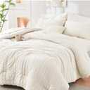 HYMOKEGE Ivory Queen Comforter Set Seersucker 7 Pieces, All Season Luxury Bed in a Bag for Bedroom, Bedding Set with Comforters, Sheets, Pillowcases & Shams
