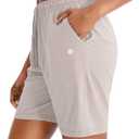 G Gradual Women's 7" / 9" Shorts with Deep Pockets Elastic Waist Bermuda Jersey Long Shorts for Woman Lounge Walking (Beige, XL)