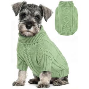Small Dog Sweater Clothes Pullover Knitted Dog Coat Sweaters for Small Dogs Cats Girl Boy Thick Warm Puppy Clothes for Chihuahua Yorkie Bulldog Christmas Cold Weather Pet Outfits (S (Back: 11",Chest: 15", 5-12Ibs), Green)