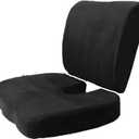 Bookishbunny 2pc High Resilience Memory Foam Seat Chair Waist Lumbar Back Support Cushion Pillow Car Office Home (Black)