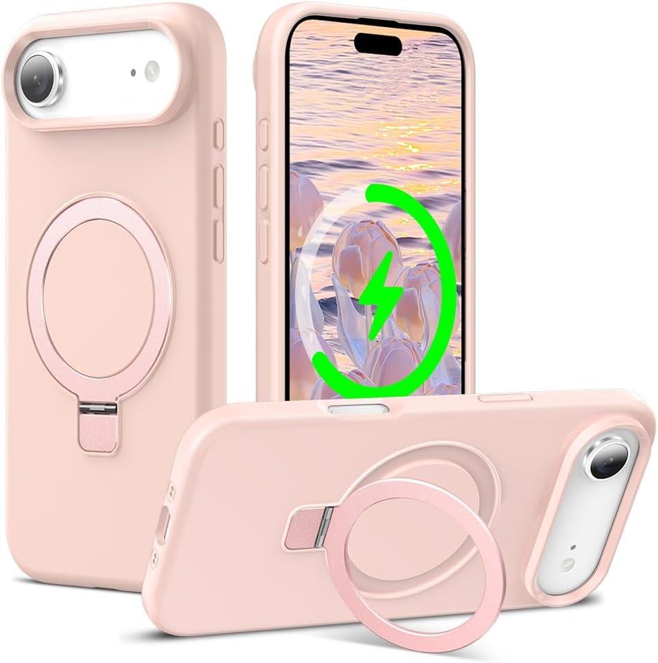 ZHK Liquid Silicone Designed for iPhone Air Case with Magnet Stand, [Precise Camera Lens Protection][Mil-Grade Drop Shockproof][Soft Anti-Scratch Microfiber Lining] Slim Fit Cover, Pink (iPhone Air 6.5 inch)