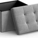 SONGMICS Mazie Collection - Small Folding Storage Ottoman, Foot Rest Stool, 12.2 x 16.1 x 12.2 Inches, 286 lb Load Capacity, for Living Room, Bedroom, Home Office, Dorm, Light Gray ULSF102G02