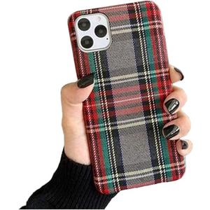 Mixneer Warm Flannel Plaid Cloth Phone Case for iPhone 17/16/15/14/13/12/11 Pro Max Plus Mini SE 2020 X XS Max XR Plush Scottish Tartan Grid Stripe Fabric Phone Cover (Gray, for iPhone 16 Plus)
