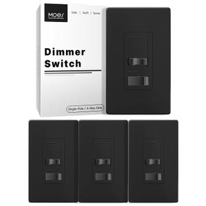 MOES Black Dimmer Light Switches 4 Pack, 3 Way & Single Pole Dimmable Switch for LED,CFL,Incandescent,Halogen, 600Watt Max, ON/Off Switch with Dimming Slide, No Neutral Wire Required MOES Black Dimmer Light Switches 4 Pack, 3 Way & Single Pole Dimmable Switch for LED,CFL,Incandescent,Halogen, 600Watt Max, ON/Off Switch with Dimming Slide, No Neutral Wire Required