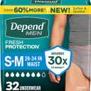 Depend Fresh Protection Adult Diapers, Incontinence Underwear for Men, Disposable, Maximum, Small/Medium, Grey, 32 Count,