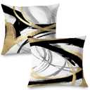 Supwhd Black White and Gold Pillow Covers, Abstract Black and Gold Pillow Covers 18x18 Set of 2, Modern Boho Home Decor, Black and Gold Decorative Throw Pillows Cover for Couch Living Room Bedroom