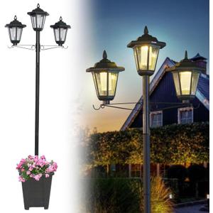 68" Solar Lamp Post Light with Planter,3-Head Solar Pole Light Outdoor Waterproof for Porch,Yard,Driveway,Garden,Patio Decor (1 Pack)