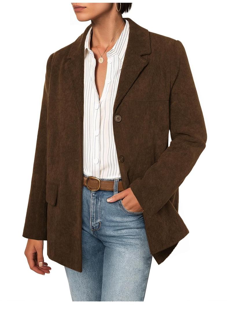 Belle Poque Women's Winter Corduroy Blazer Jackets Fall Notched Lapel Long Sleeve Boyfriend Work Office Jacket Coats, XL