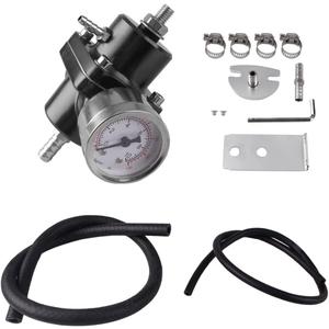 Universal Adjustable Fuel Pressure Regulator Kit, Aluminum Fuel Regulator,Adjustable Gas Oil Injection Pressure Regulator with 0-140 PSI Gauge -Black