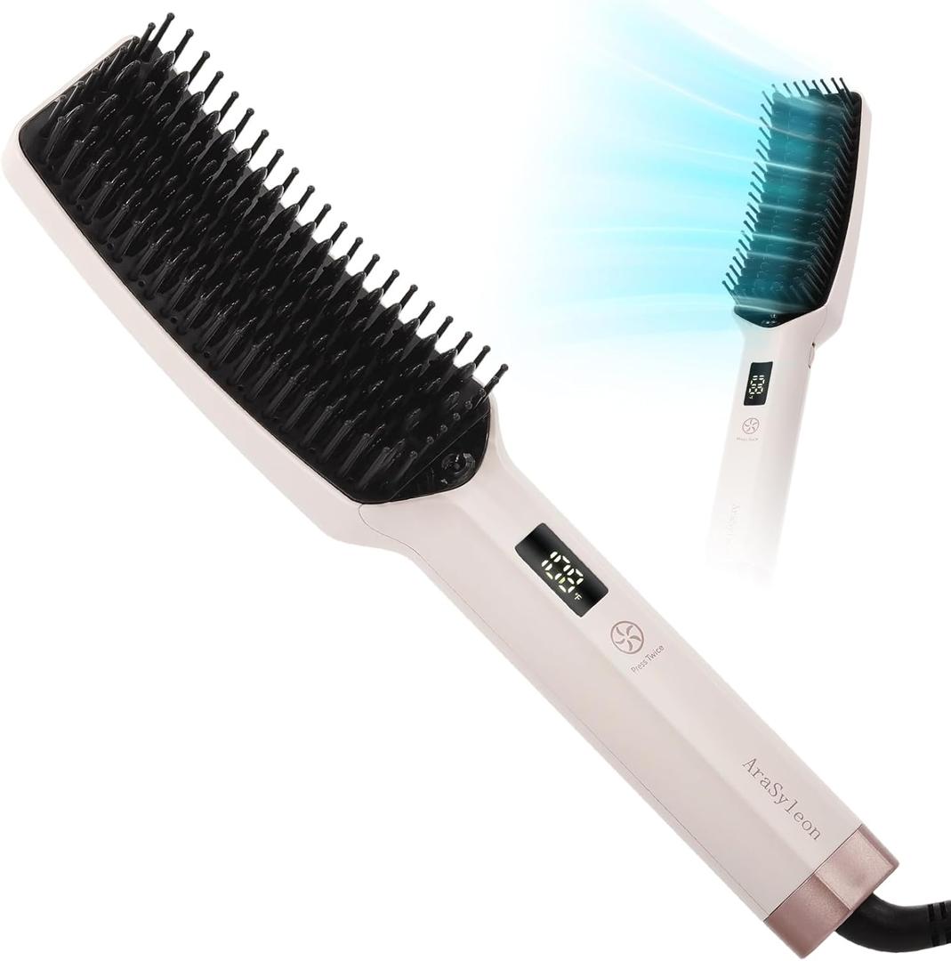Hair Straightener Brush | Straightening Iron for Home Salon | Airflow Reduces Heat Damage | Safety Anti-Scald for Scalp | 170-450F Temp Settings | Ionic Creates Smooth Frizz-Free Results