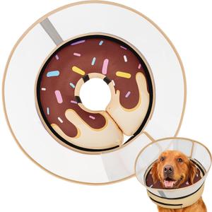 Raised Inflatable Dog Cone After Surgery - Adjustable Recovery Donut Collar with Neck Strap and Removable Anti-Licking Shield - Soft Dog Cone Alternative for Small Medium Large Dogs (DonutBrown,L)