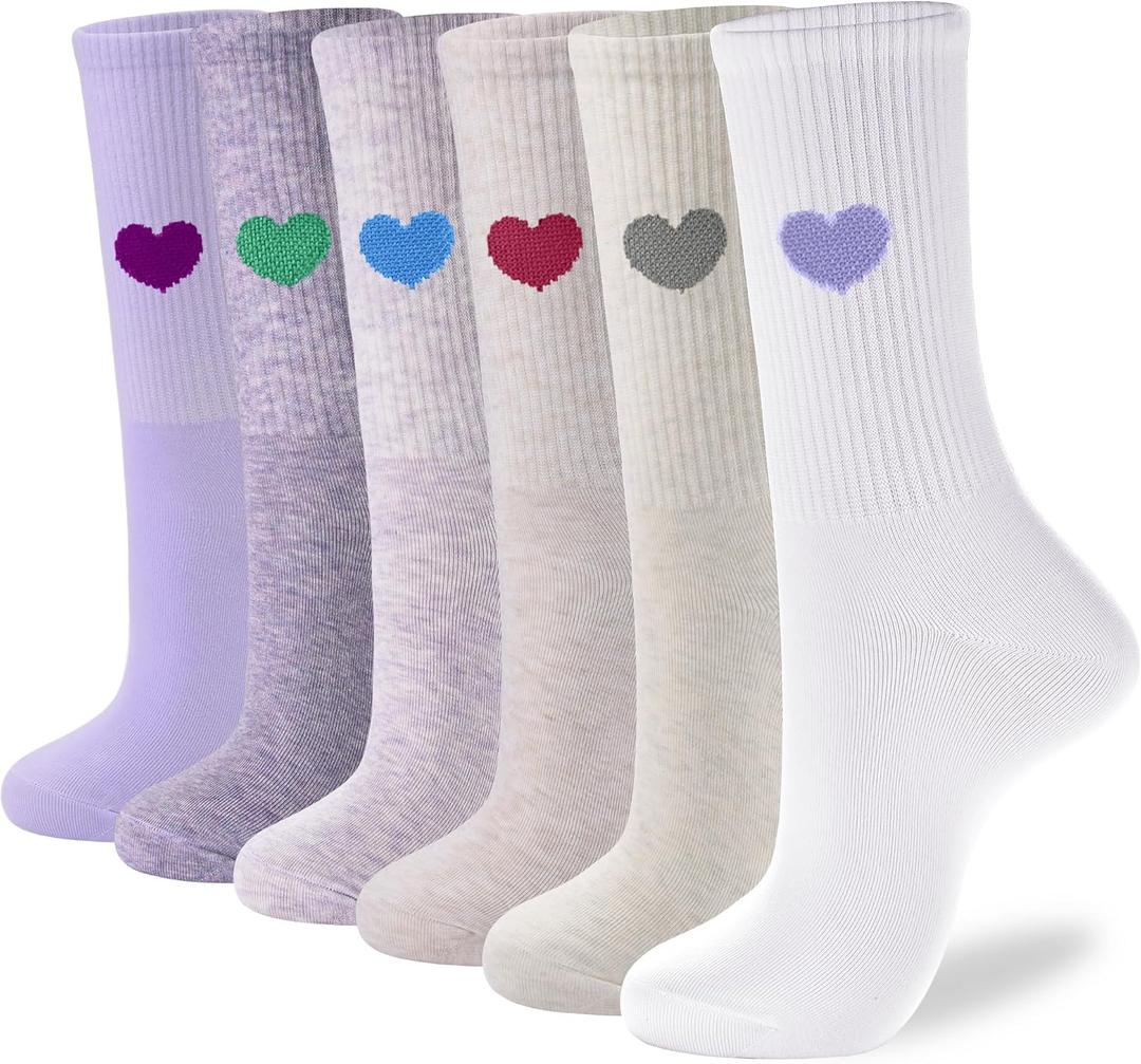 inhees Women's Cotton Crew Socks - 6Pairs Above Ankle Fun Cute Heart Bootie Dress Socks - Gifts for Mother/Her