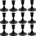 zeochyni 12 PCS Black Taper Candle Holders Bulk, Vintage Candlestick Holders Bulk for Dinner Room Table Centerpiece or Mantel Wedding Party Decor