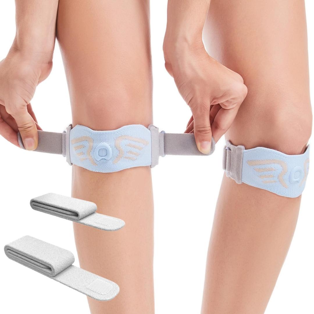 2 Pack Patella Knee Strap Band for Knee Pain Knee Support Patellar Stabilizer Braces Tendon Ergonomic Silicone Pad adjustable Compression for Running Jumping Squats Basketball, One Size, Blue