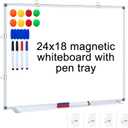 H-Qprobd Magnetic Whiteboard 24" x 18" Dry Erase White Board for Wall, Hanging Mounted Whiteboard with Aluminum Marker Tray
