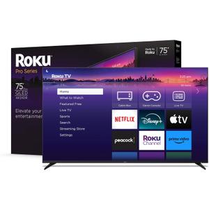 Roku Smart TV 75-Inch Pro Series 4K QLED RokuTV with Backlit Roku Voice Remote Pro, Dolby Vision IQ, 120Hz Refresh Rate Live Local News, Sports, Gaming