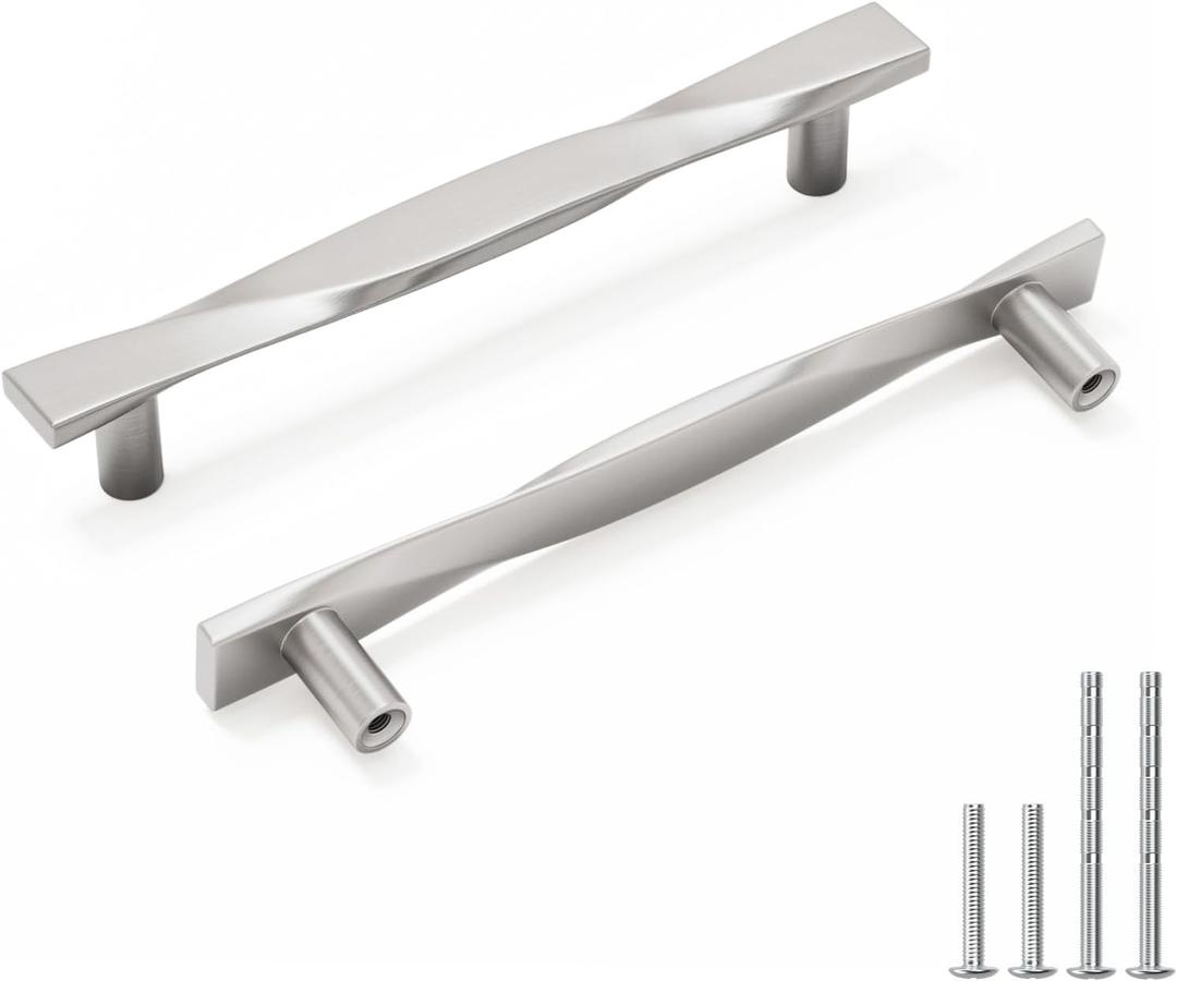 Rergy 10 Pack 5 Inch Brushed Nickel Cabinet Pulls Solid Heavy Duty Zinc Alloy Kitchen Handles Silver Cabinet Handles Dresser Drawer Pulls Modern Hardware for Bedroom, Cupboard, Dresser (5in(128mm)hole center (Pull))