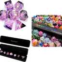 Haxtec Sharp Edge Dice Set Purple Galaxy Dice with Mystery DND Dice with Clear Dice Display Tube Bundle