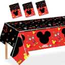 3PCS Mouse Party Tablecloth, Black Red Plastic Tablecover Disposable Table Cloths Decor for Boys 1st 2nd 3rd Party Decorations Supplies, 86.6 x 51.2in