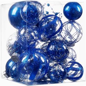 Clear Christmas Ball Ornaments,24ct Shatterproof Plastic Decorative Christmas Ornaments Hanging Xmas Tree Baubles Set for Holiday Party Home Decor(Blue) (Multi-Size/24-Pack)