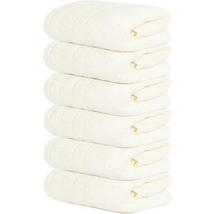 Tens Towels Pack of 6 Hand Towels, 100% Cotton, Lighter Weight, Quick to Dry, 16 x 28 Inches, Super Soft & Absorbent, Perfect for Bathroom & Kitchen, Cream