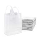 Prime Line Packaging Clear Plastic Bags, Frosted Gift Tote Bags with Handles for Small Business, Welcome Goody for Boutiques, Parties, Events, Bulk, 8x4x10, 400 Pack (White)