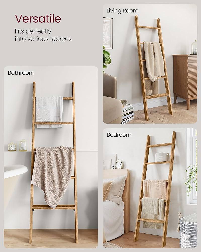 Blanket Ladder Decorative Farmhouse for The Living Room, 5-Tier Ladder Shelf, Ladder Rack for Storage and Decor, Wood