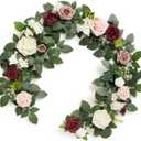 Ling's moment 5FT Dusty Rose Artificial Flower Garland Blush Rose Leaves Floral Garland Arch Flowers Vine for Wedding Party Backdrop Decor Mantel Home Table Centerpieces Wall Decorations Cream