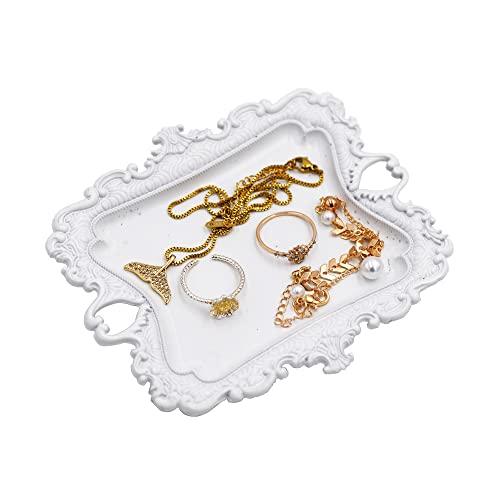 Funly mee Antique Trinket Dish Vintage Jewelry Tray, Ring Holder (White, S)