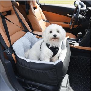 Dog Car Seat for Small Dogs,Washable Pet Booster Seats for Car with Clip-On Safty Leash, Reversible Puppy Carseat with Storage Pockets, Travel Carrier Bed for Dogs Under 25 lbs, Grey