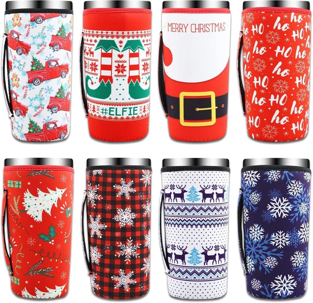 8 Pcs Reusable Neoprene Insulated Xmas Coffee Cup Sleeves for 30-32 oz Drinks