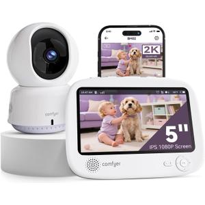 Smart WiFi Baby Monitor - 5" 1080P Split Screen & 2K Camera App Control, Motion Alerts, Sound Detection, HD Night Vision, 5050mAh Battery, 2-Way Talk, Multi-User, Triple Security, 1600ft Range