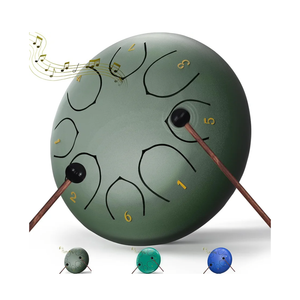 Rain Drum for Outside Garden, 6 Inches 8 Notes Steel Tongue Chakra Drums, Waterproof Meditation Rain Chime, Musical Instruments for Adult Gift with Bag, Music Book, Drum Mallets (Green)