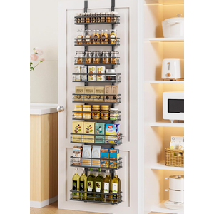 Delamu 9 Tier Over The Door Pantry Organizer, Pantry Organization and Storage, Hanging Spice Rack for Pantry Door Organizer, Metal Pantry Door Shelves for Kitchen, Bathroom, Laundry Room,15.3" Black