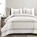Lush Decor Farmhouse Stripe Reversible Cotton Quilt King Size 3 Piece Set Gray - Farmhouse Bedding Set King Quilt - Striped Bedding