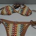 ZAFUL Women's Colorblock Stripes Triangle Halter Tied Cheeky Thong Bikini Set High Cut Two Piece Bathing Suit (Brown, XXL)