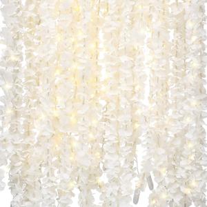 Hoteam 20 Pcs 131 Ft Artificial Wisteria Hanging Flowers Garland with String Light 6.56 Ft/Pcs White Flower Garlands Wedding Arch Garland Fake Wall Backdrop Artificial Flowers for Garden Outdoor