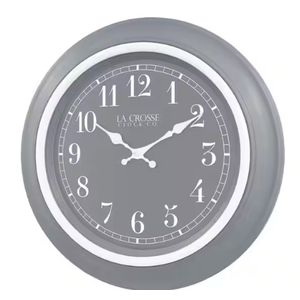 La Crosse Clock 18 In. Louisa Quartz Analog Wall Clock, Cool Grey