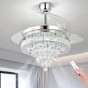 Finktonglan 42" Crystal Fandelier Ceiling Fan with Lights, Retractable Blades, Dimmable 60W LED, Remote & App Control, Quiet Reversible Motor, 6 Speeds & Timer, Downrod Mount for Bedroom/Living Room