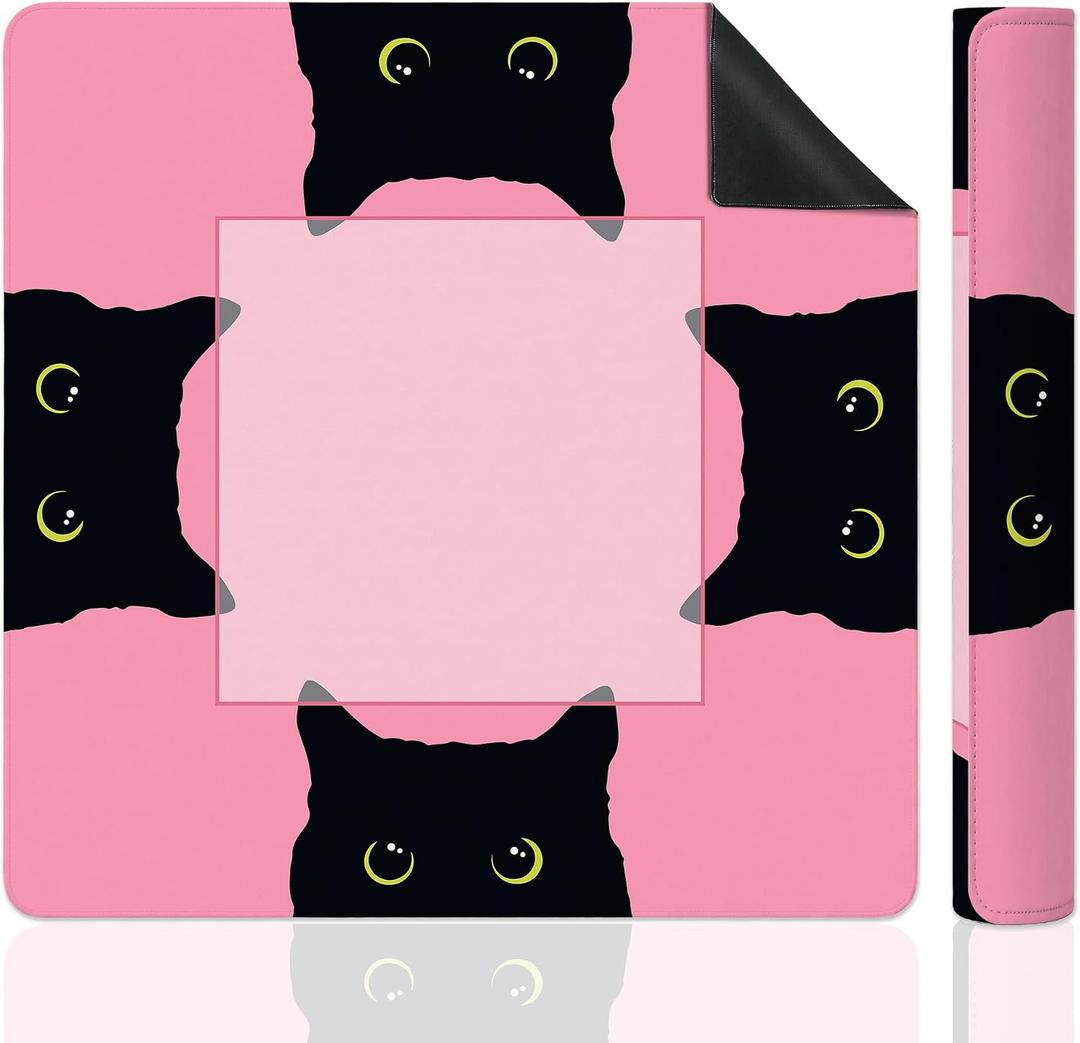 unny Black Cat Pink Mahjong Mat for Table, Black Cat Lovers Gifts 31.5" x 31.5" Non-Slip & Noise Reduction Mahjong Mat for Poker Dominoes Cards & Board Games