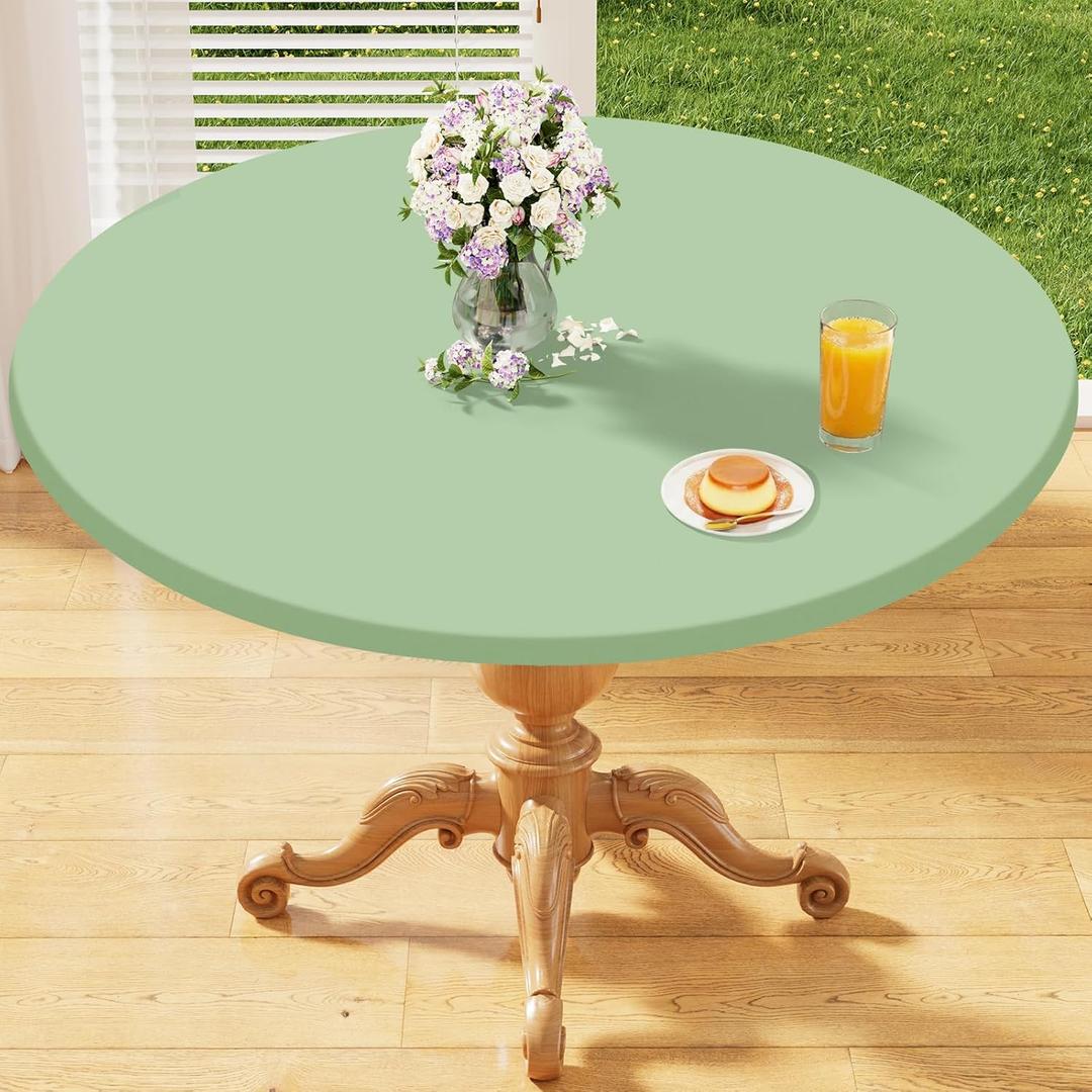 homing Round Elastic Fitted Tablecloth, Water-Resistant Fabric Tablecloths for 36"-44" Tables, Washable Polyester Table Cover for Picnic, Caming, Dinner, Indoor & Outdoor, Green