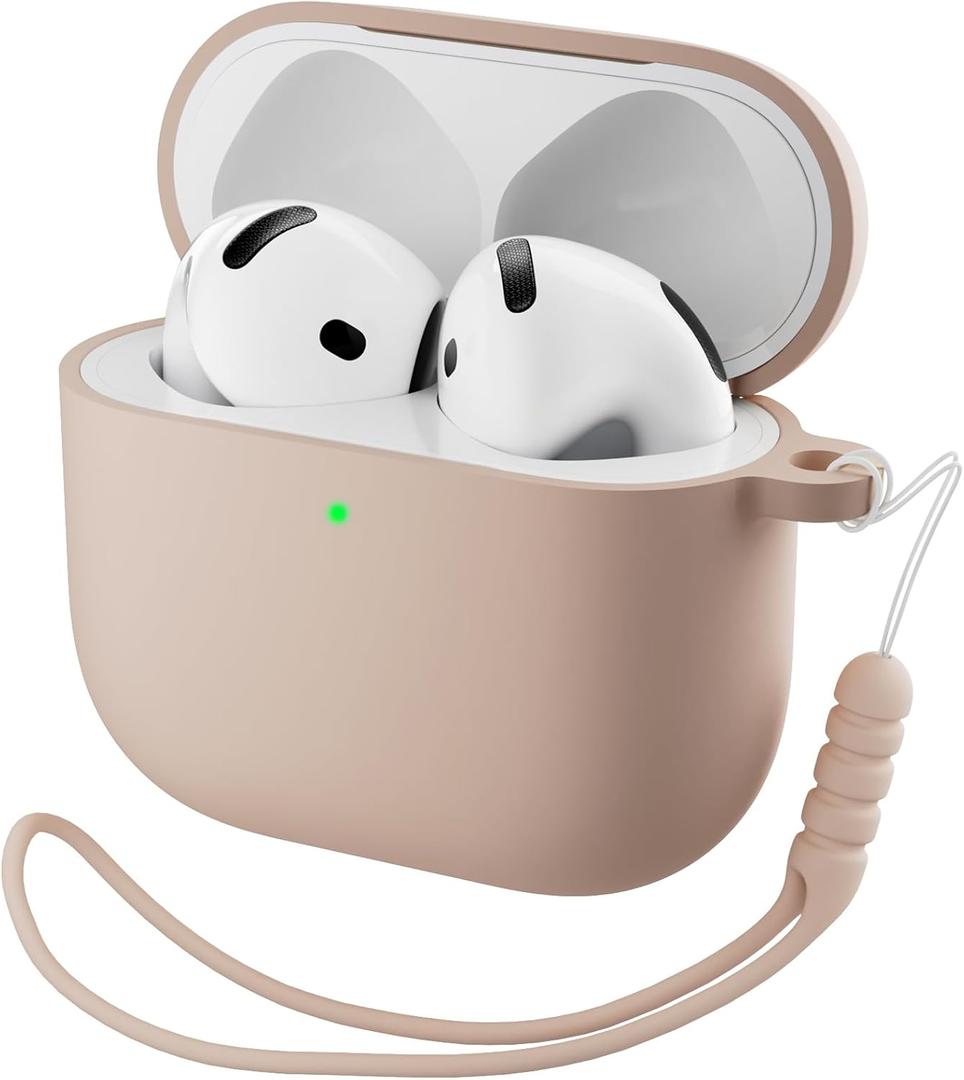 ORNARTO for AirPods 4 Case, Soft Silicone Full Protective Cover with LED Visible, Compatible with AirPods 4th Generation 2024 - Nude Taupe