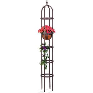 Plow & Hearth Metal Garden Obelisk | Indoor/Outdoor | Powder-Coated Steel | Trellis for Climbing | Floral Pattern | 11" Dia. x 7'H | Bronze