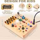 LED Busy Board for Toddlers - Montessori Sensory Toy with 10 Switches & 19 Lights, Wooden Activity Board for Fine Motor Skills, Ideal Educational Birthday Travel Toy Gift for 1 2 3 Year Old Boys Girls
