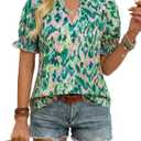 GRACE KARIN Womens Boho Tops Summer Spring Cotton Floral Blouses Short Sleeve Print Shirts V Neck Beach Vacation Clothes 2026 (XXL)