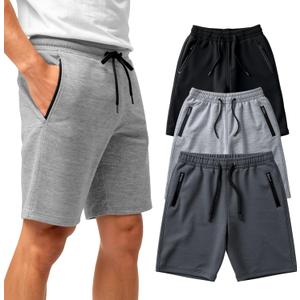 BROOKLYN VERTICAL Men's 3 Pack Fleece Cotton Active Jogger Shorts with Zipper Pockets and Drawstring | Size S
