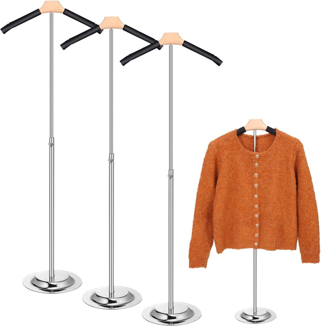 2PCS Adult Adjustable T-Shirt Display Stand - Flexible Shoulder Metal Clothes Hanger Rack, Black Portable Hanging Clothing Stand, Height 16-28 Inch (2 Pack)