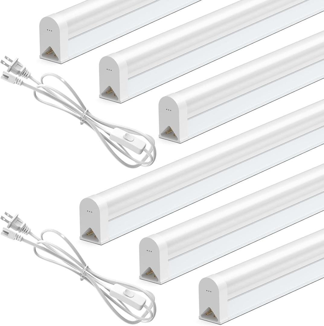 SHINESTAR 6-Pack LED Shop Lights, 4FT, 6500K Super Bright White, 18W 1800LM, T5 Utility Light Fixture for Garage, Ceiling and Under Cabinet, Corded Electric with ON/Off Switch