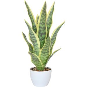 18.5" Artificial Snake Plant Potted,Fake Sansevieria Floor Plant Real Looking with White Planter for Centerpiece Home Decor (Yellow&Green)